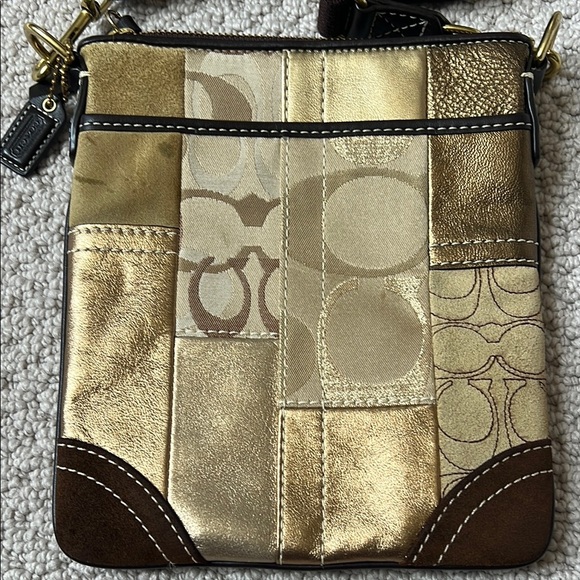 Coach Gold and Brown Patchwork Crossbody Bag - Picture 3 of 13